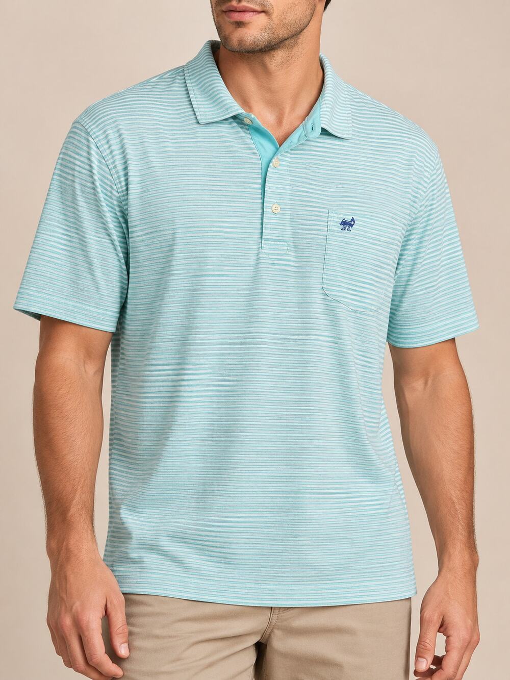 Peter Millar Golf Polo Shirt Men XL Green Stripe Tailored Fit Pima Cotton Pocket